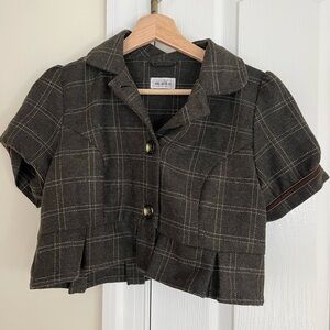 Plaid Tweed Short-Sleeve Jacket